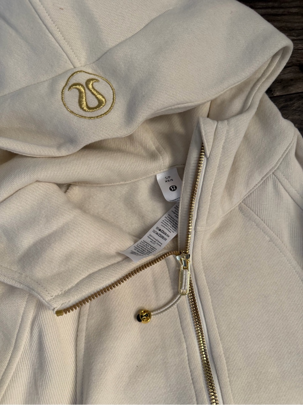 lululemon athletica Cream Zip-Up Hoodie with Gold Accents